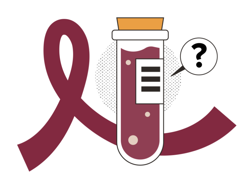 AIDs ribbon and test tube with question mark